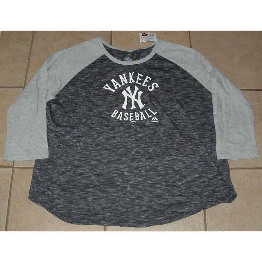 NWT Womens Plus Sz 3X Gray NEW YORK YANKEES Baseball Long Sleeve Shirt MAJESTIC